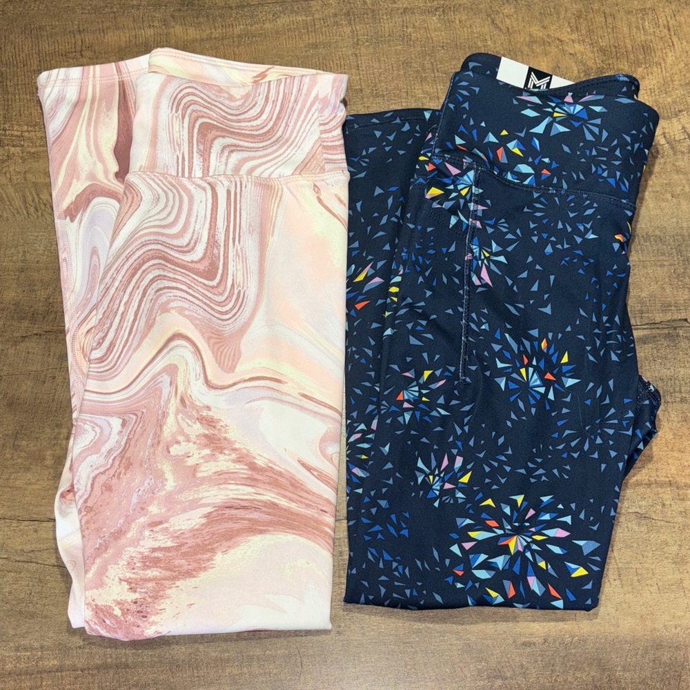 Girls Pink and Blue Patterned Leggings (Old Navy & nwt Members Mark) 10/12